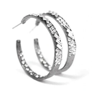 NWT Chunky Gunmetal Silver Sparkling Rhinestone Hoop Earrings